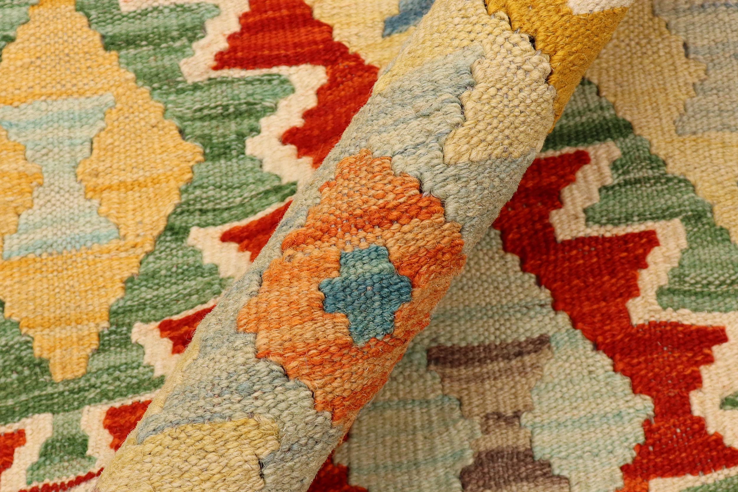 handmade Geometric Kilim Gold Blue Hand-Woven RUNNER 100% WOOL area rug 3 x 7