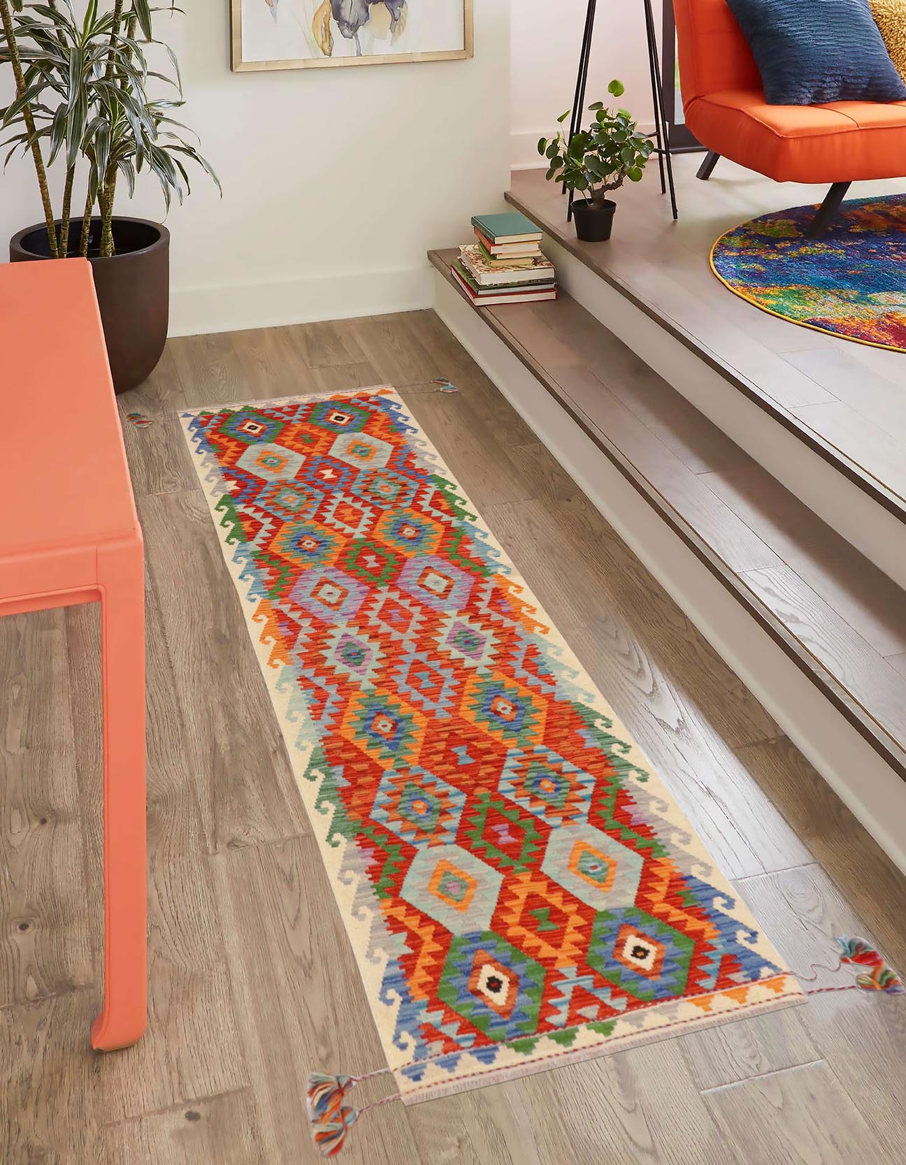 handmade Geometric Kilim Rust Beige Hand-Woven RUNNER 100% WOOL area rug 3 x 10