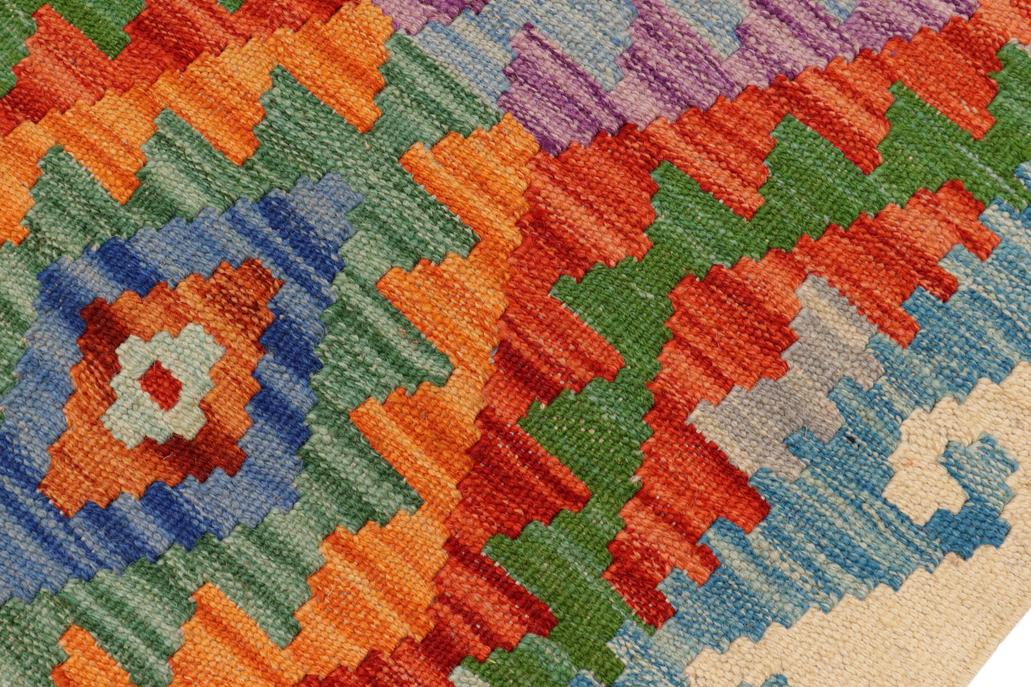 Flat Weave Kilim Antique Navaho Vintage handmade Geometric Kilim Rust Beige Hand-Woven Runner 100% Wool Area Rug 3x10 