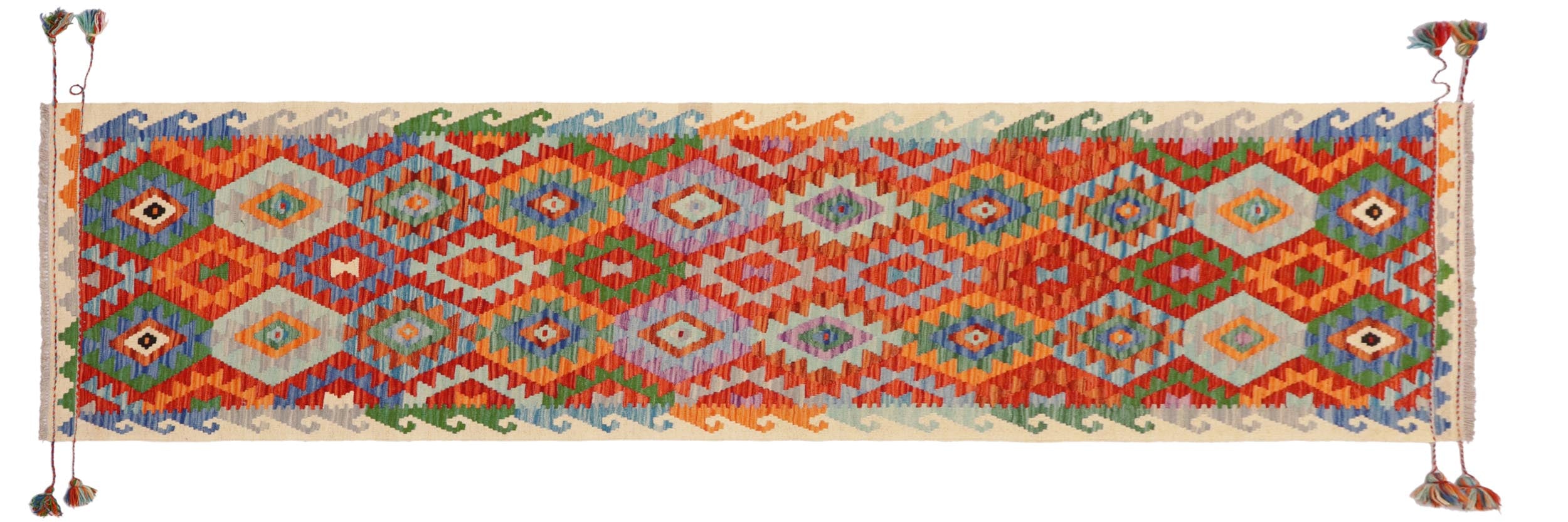 handmade Geometric Kilim Rust Beige Hand-Woven RUNNER 100% WOOL area rug 3 x 10