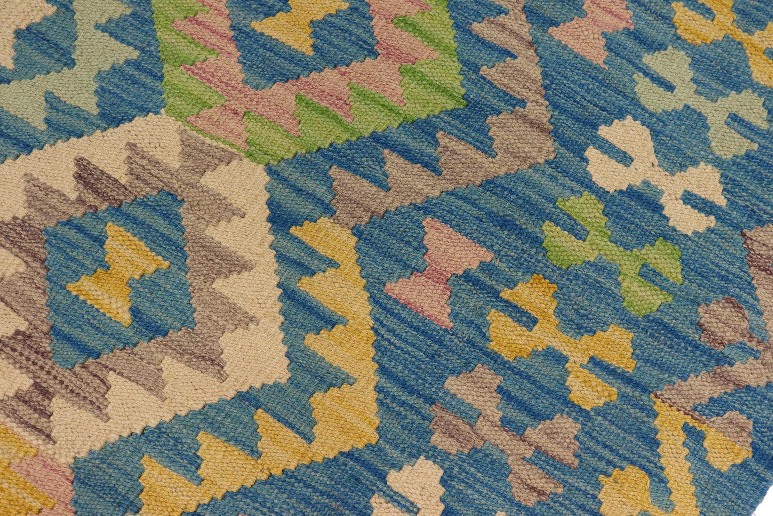 handmade Geometric Kilim Blue Beige Hand-Woven RECTANGLE 100% WOOL area rug 4 x 6