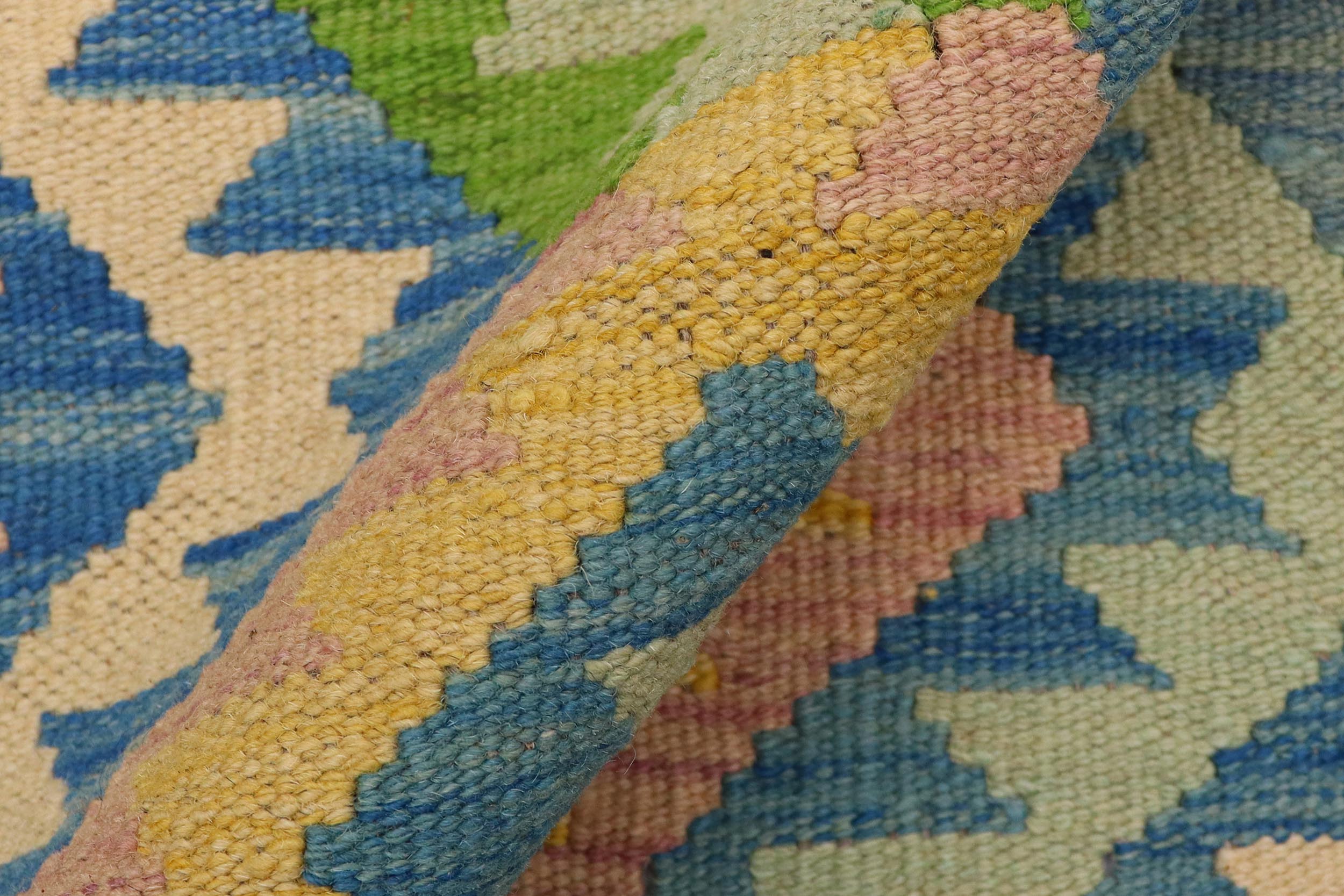 handmade Geometric Kilim Blue Beige Hand-Woven RECTANGLE 100% WOOL area rug 4 x 6
