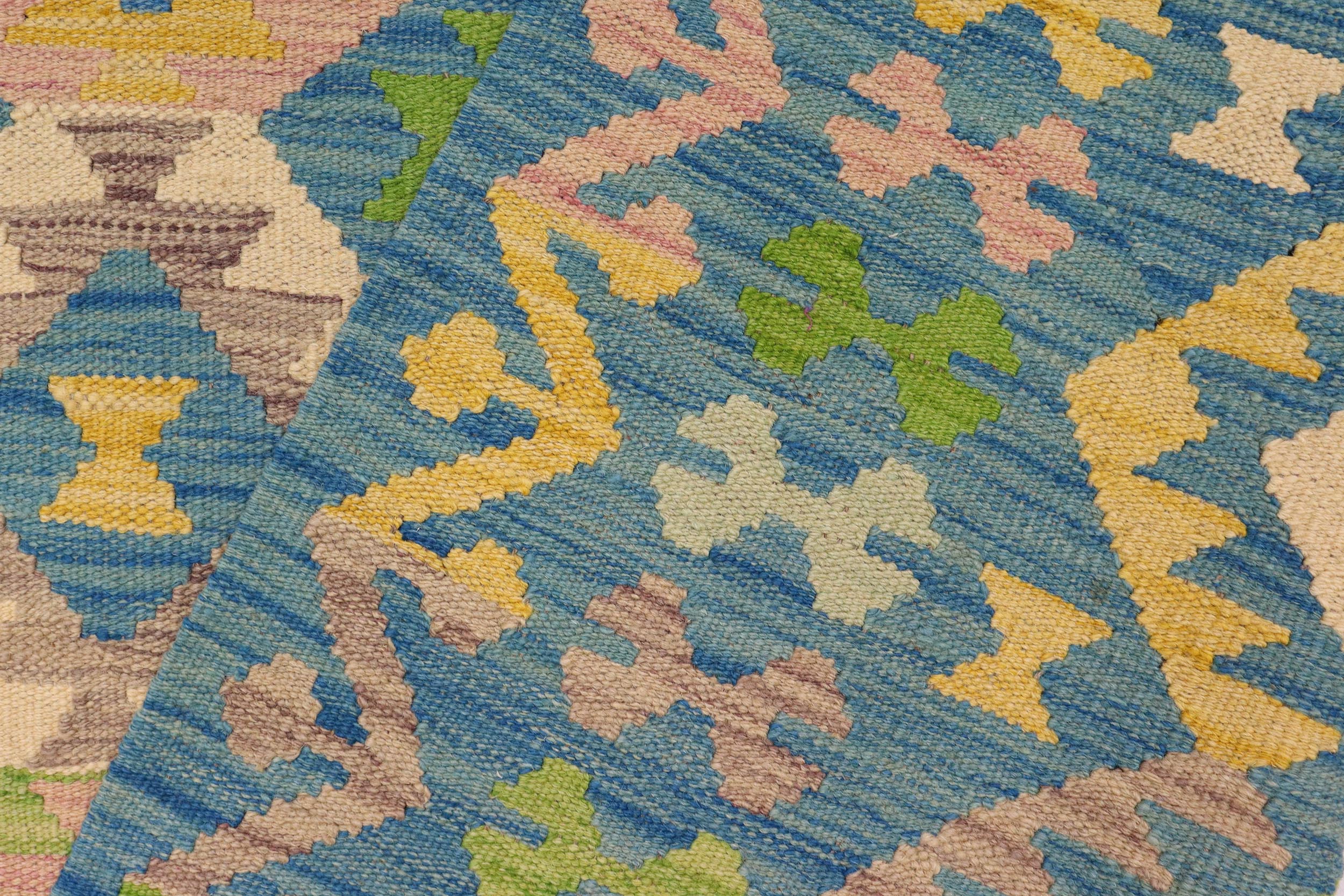 handmade Geometric Kilim Blue Beige Hand-Woven RECTANGLE 100% WOOL area rug 4 x 6