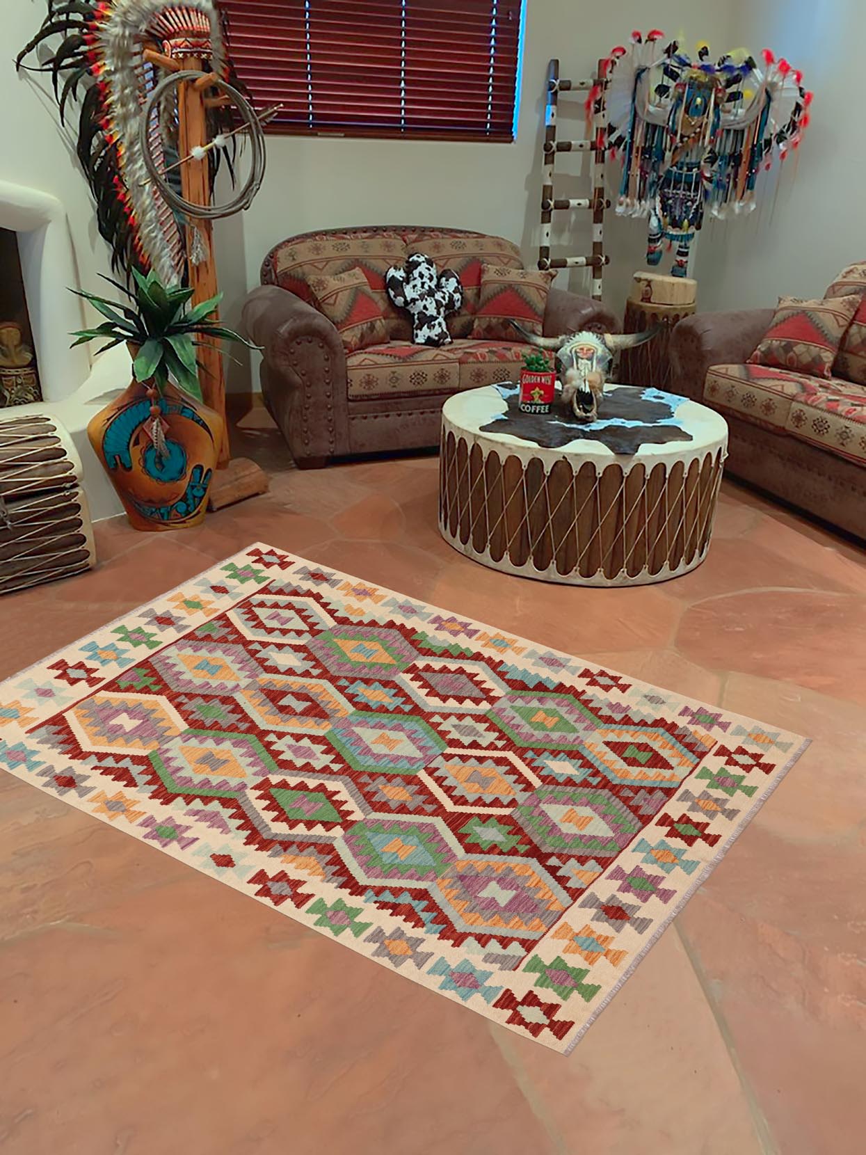 handmade Geometric Kilim Rust Beige Hand-Woven RECTANGLE 100% WOOL area rug 5x6