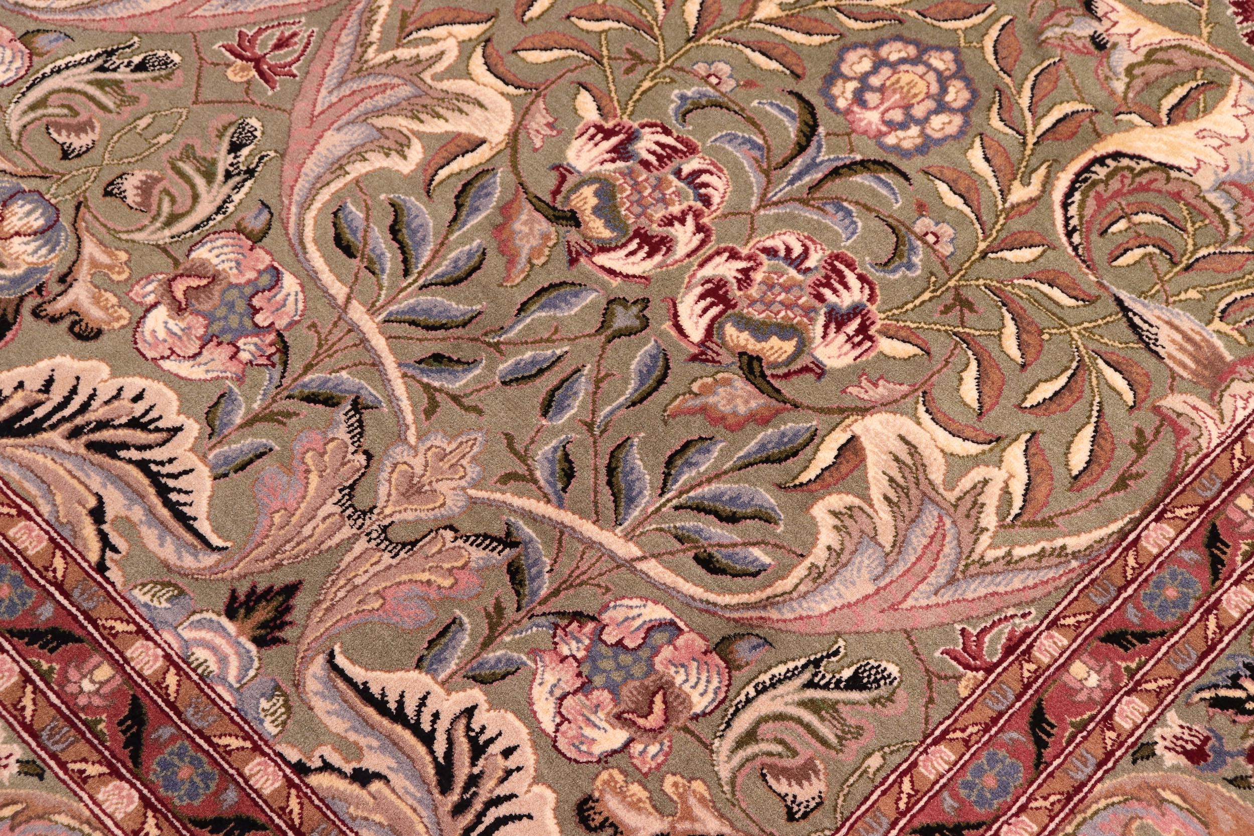 handmade Transitional Lily Green Rust Hand Knotted RECTANGLE 100% WOOL area rug 9x12