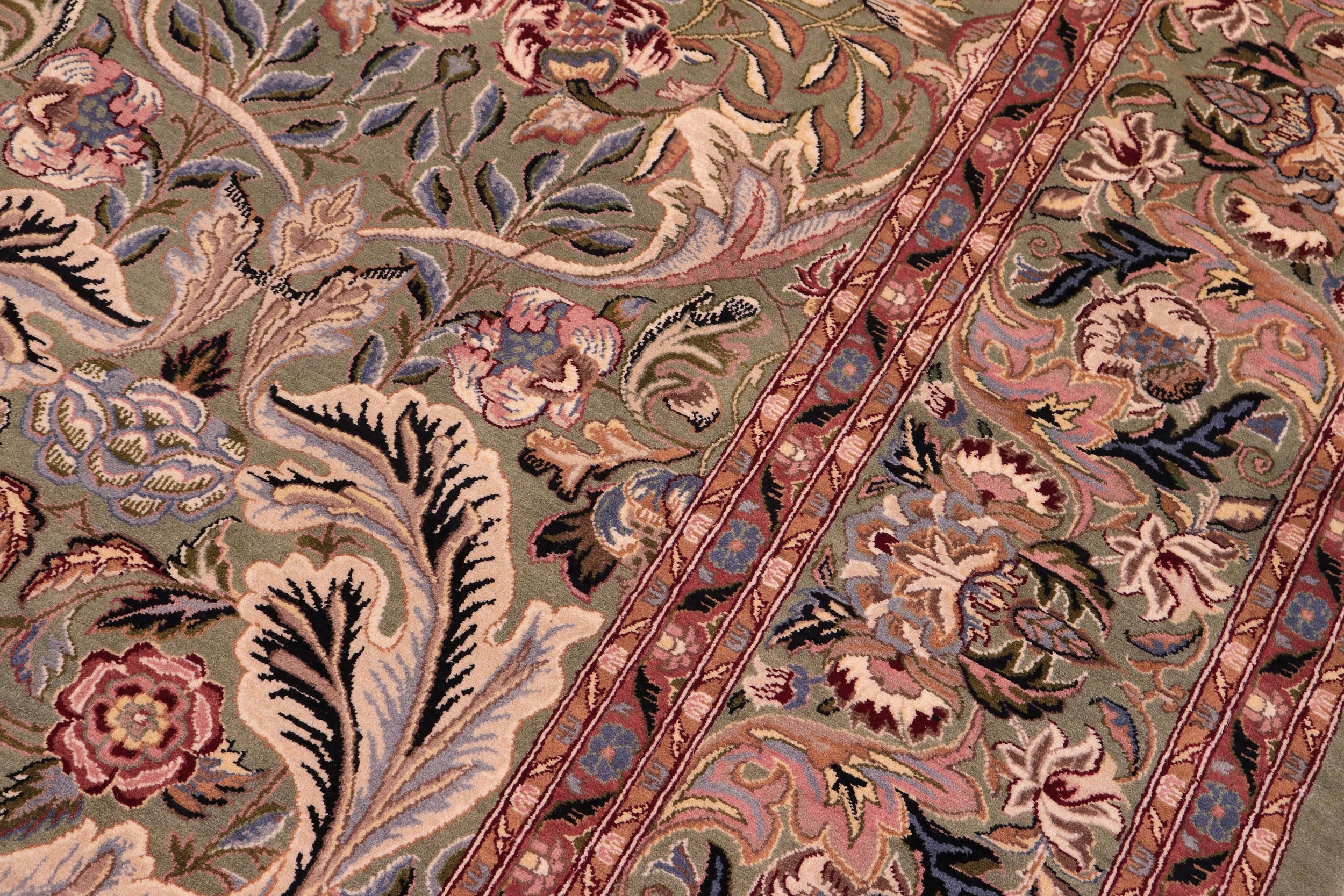 handmade Transitional Lily Green Rust Hand Knotted RECTANGLE 100% WOOL area rug 9x12