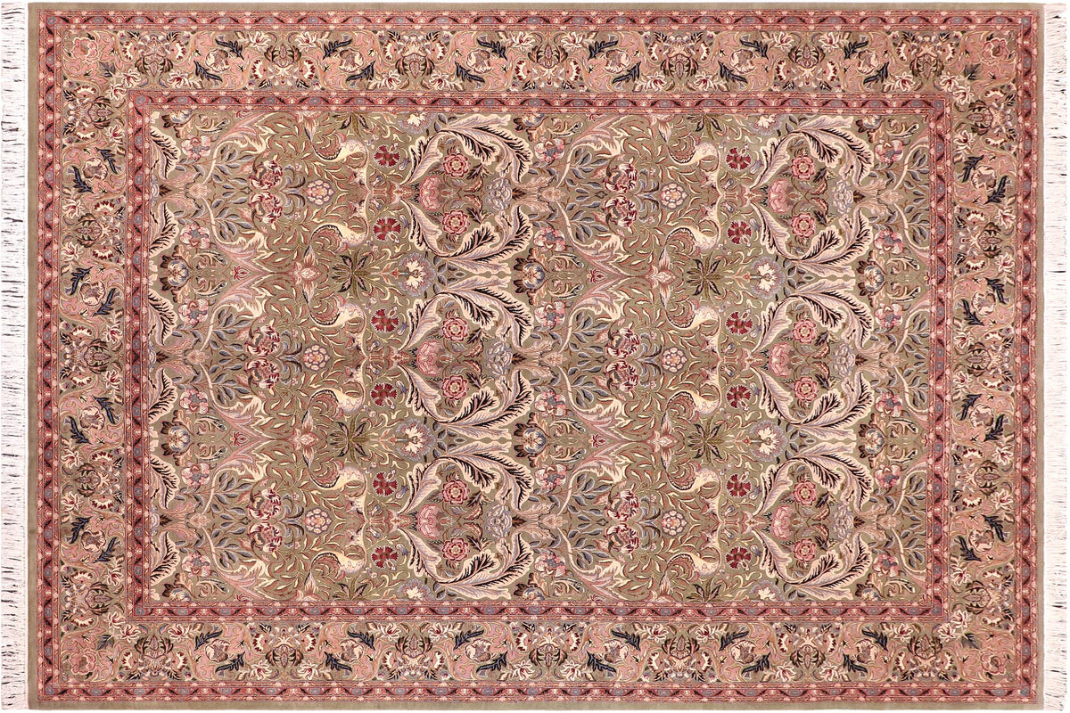 handmade Transitional Lily Green Rust Hand Knotted RECTANGLE 100% WOOL area rug 9x12