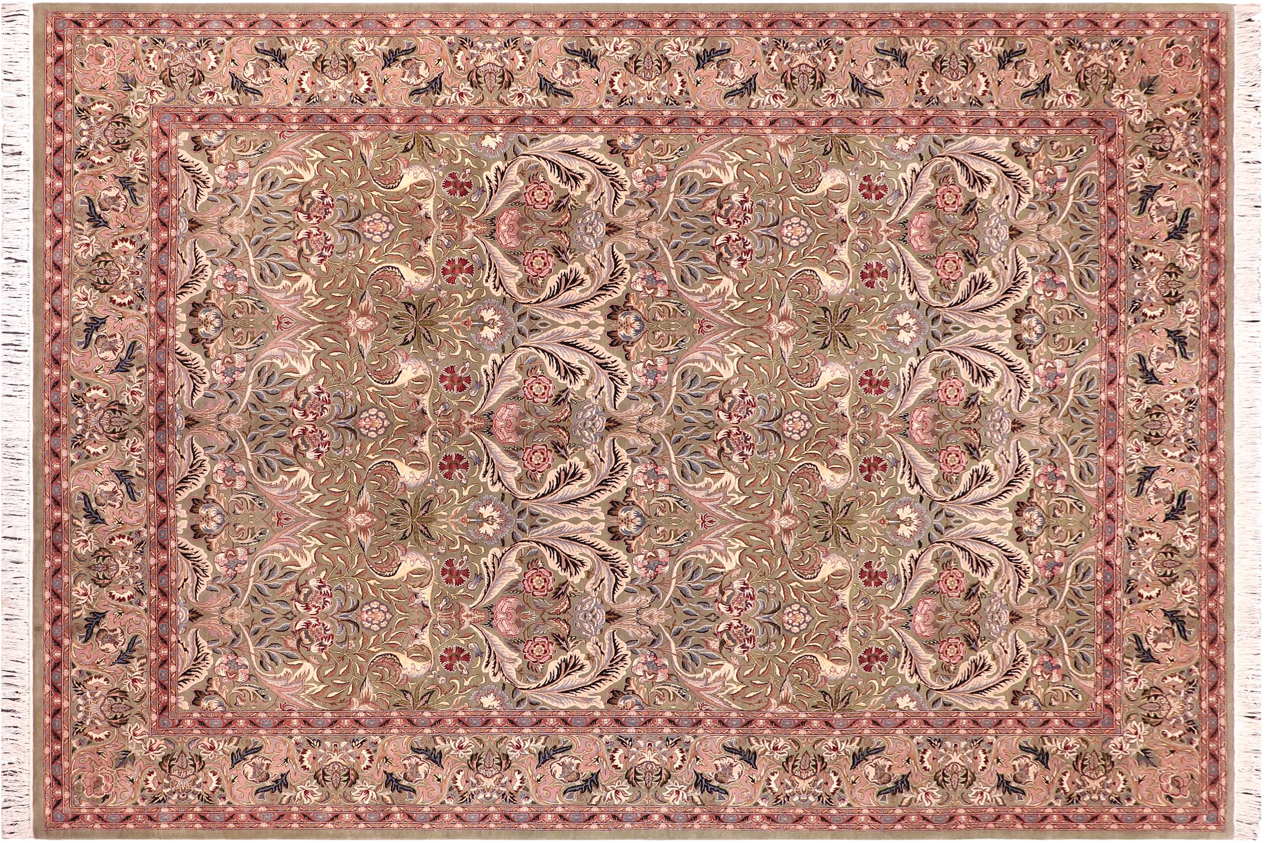 handmade Transitional Lily Green Rust Hand Knotted RECTANGLE 100% WOOL area rug 9x12