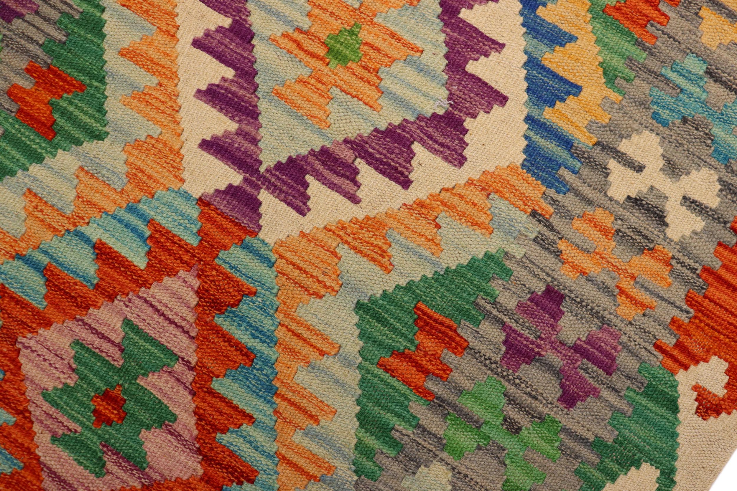 handmade Geometric Kilim Rust Gray Hand-Woven RECTANGLE 100% WOOL area rug 3' x 4'