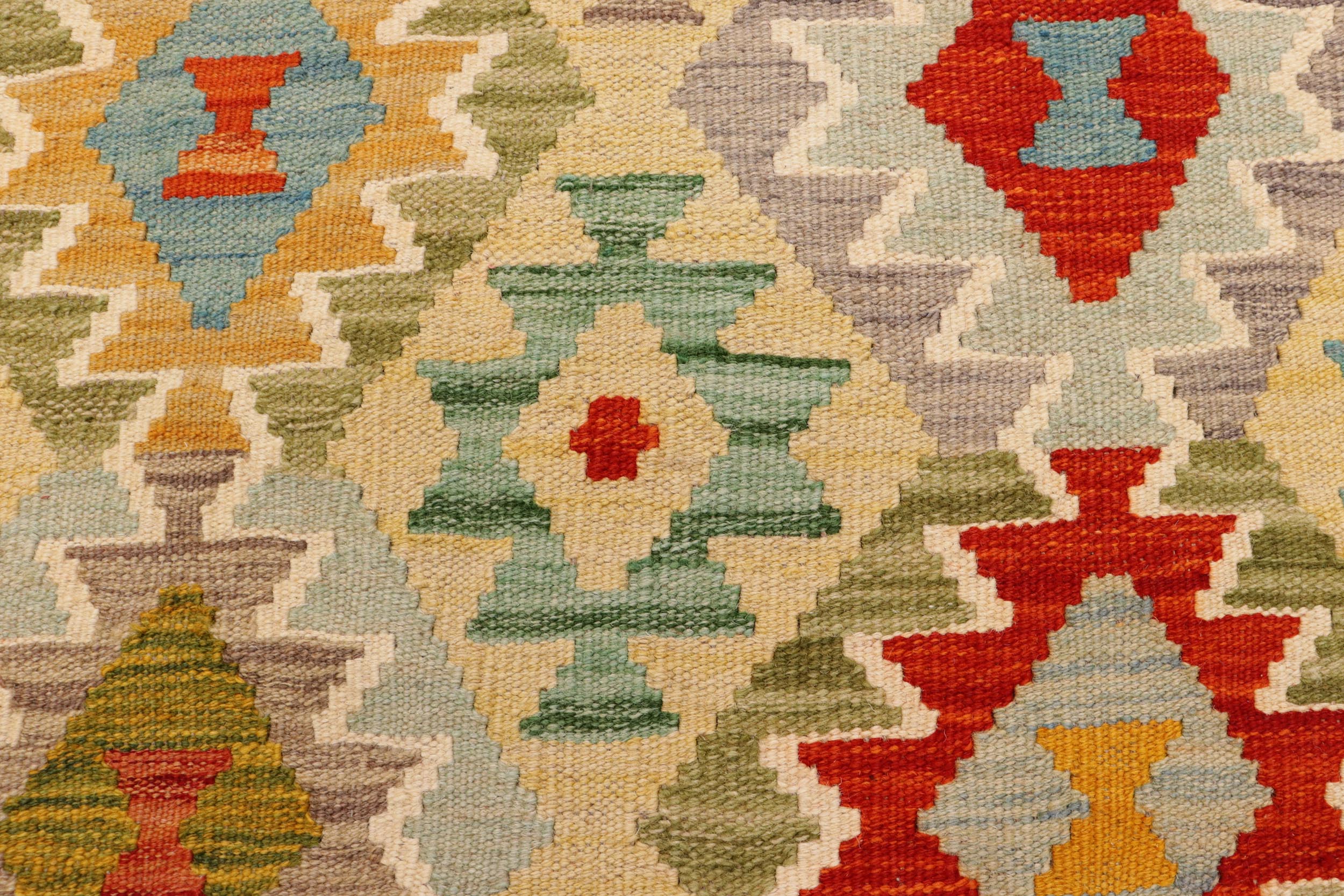 handmade Geometric Kilim Gold Blue Hand-Woven RUNNER 100% WOOL area rug 3 x 7