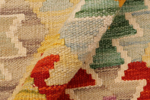 handmade Geometric Kilim Gold Blue Hand-Woven RUNNER 100% WOOL area rug 3 x 7