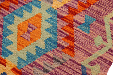 handmade Geometric Kilim Purple Rust Hand-Woven RECTANGLE 100% WOOL area rug 4 x 5