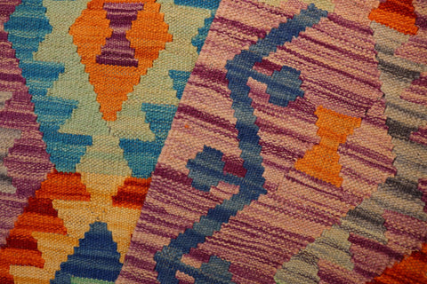 handmade Geometric Kilim Purple Rust Hand-Woven RECTANGLE 100% WOOL area rug 4 x 5