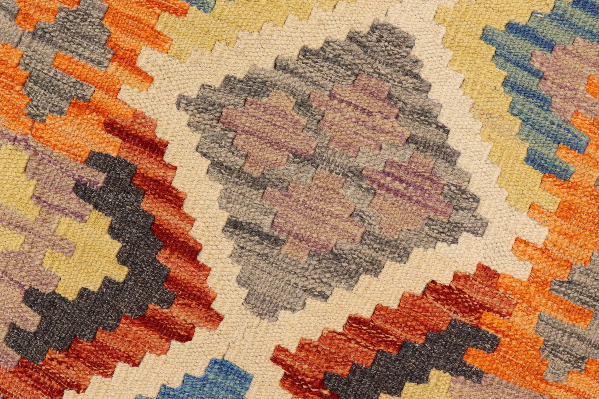 handmade Geometric Kilim Rust Blue Hand-Woven RUNNER 100% WOOL area rug 3' x 6'