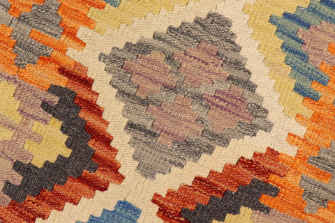 handmade Geometric Kilim Rust Blue Hand-Woven RUNNER 100% WOOL area rug 3' x 6'