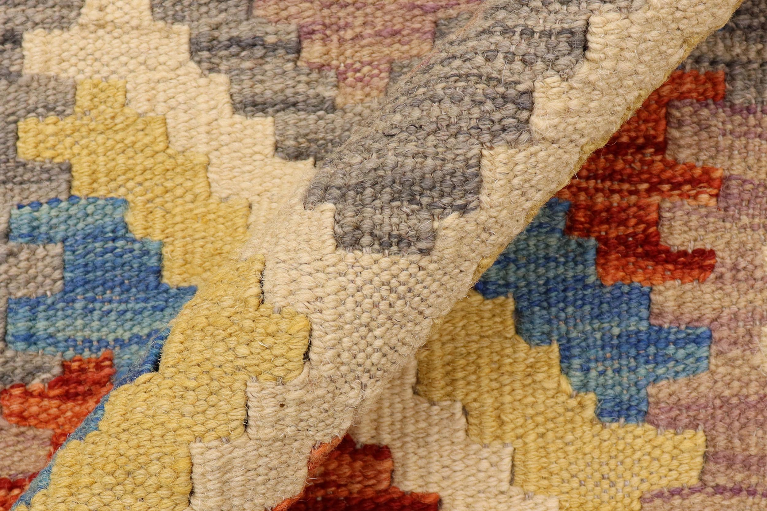 handmade Geometric Kilim Rust Blue Hand-Woven RUNNER 100% WOOL area rug 3' x 6'