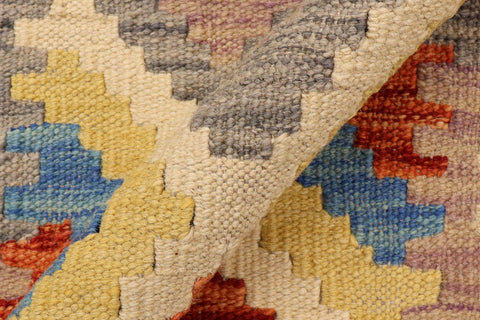 handmade Geometric Kilim Rust Blue Hand-Woven RUNNER 100% WOOL area rug 3' x 6'