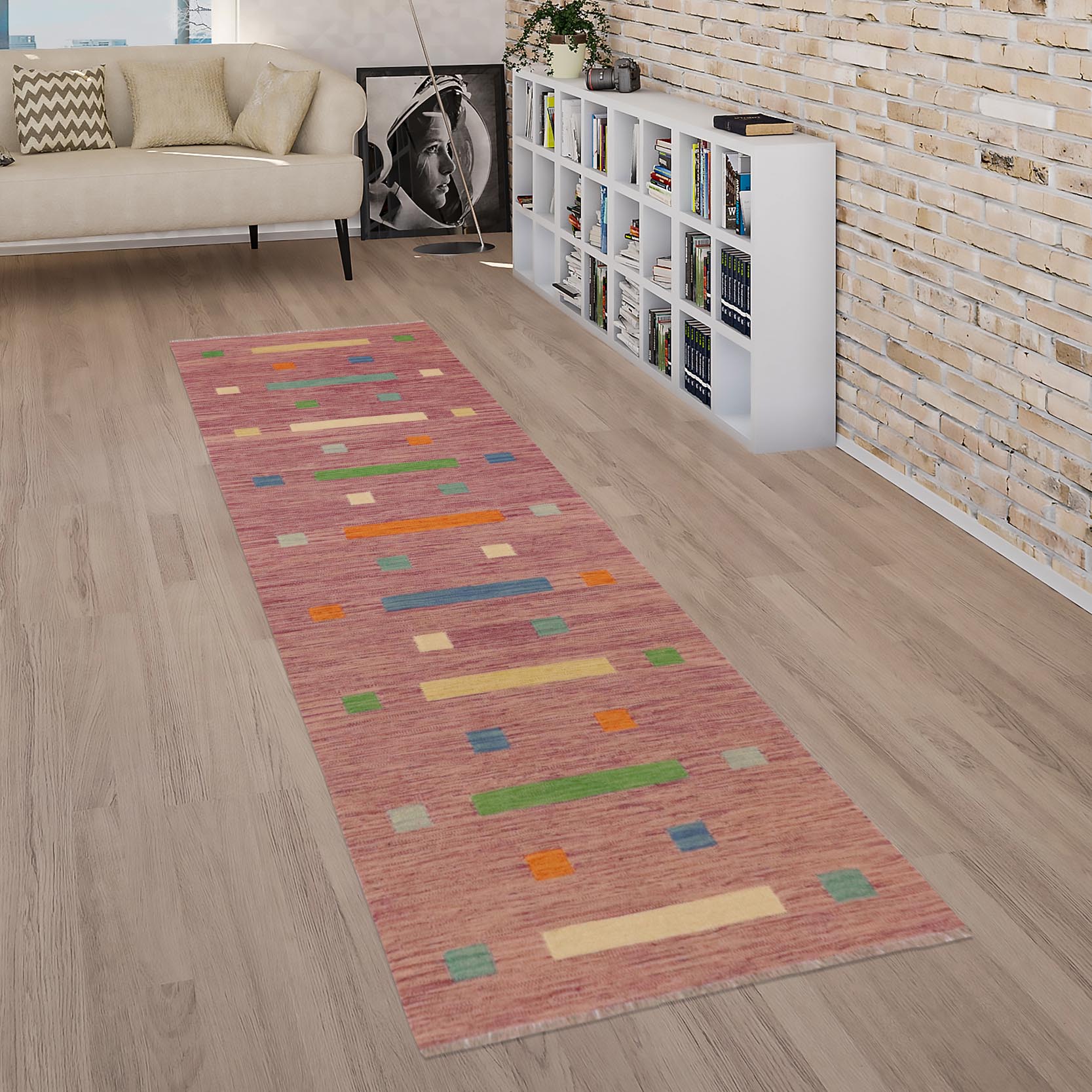 handmade Modern Kilim Purple Blue Hand-Woven RUNNER 100% WOOL area rug 3x10