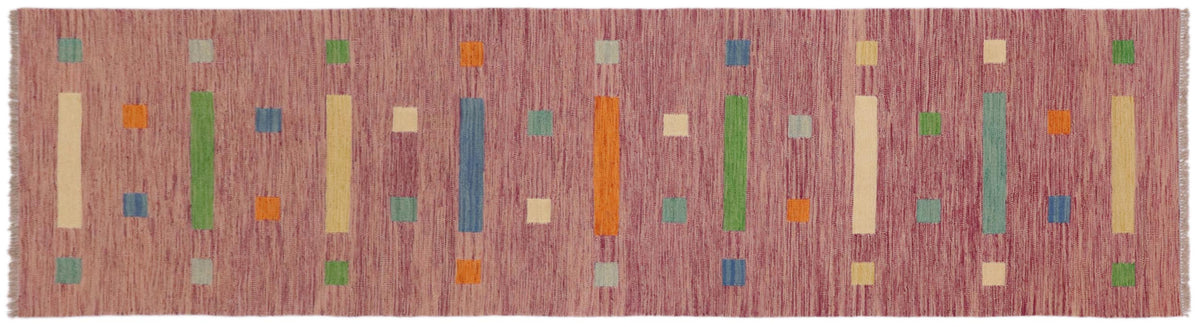 handmade Modern Kilim Purple Blue Hand-Woven RUNNER 100% WOOL area rug 3x10