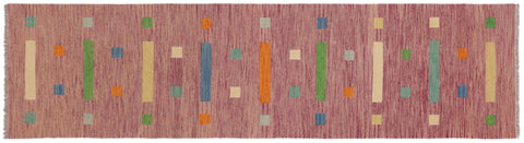 handmade Modern Kilim Purple Blue Hand-Woven RUNNER 100% WOOL area rug 3x10