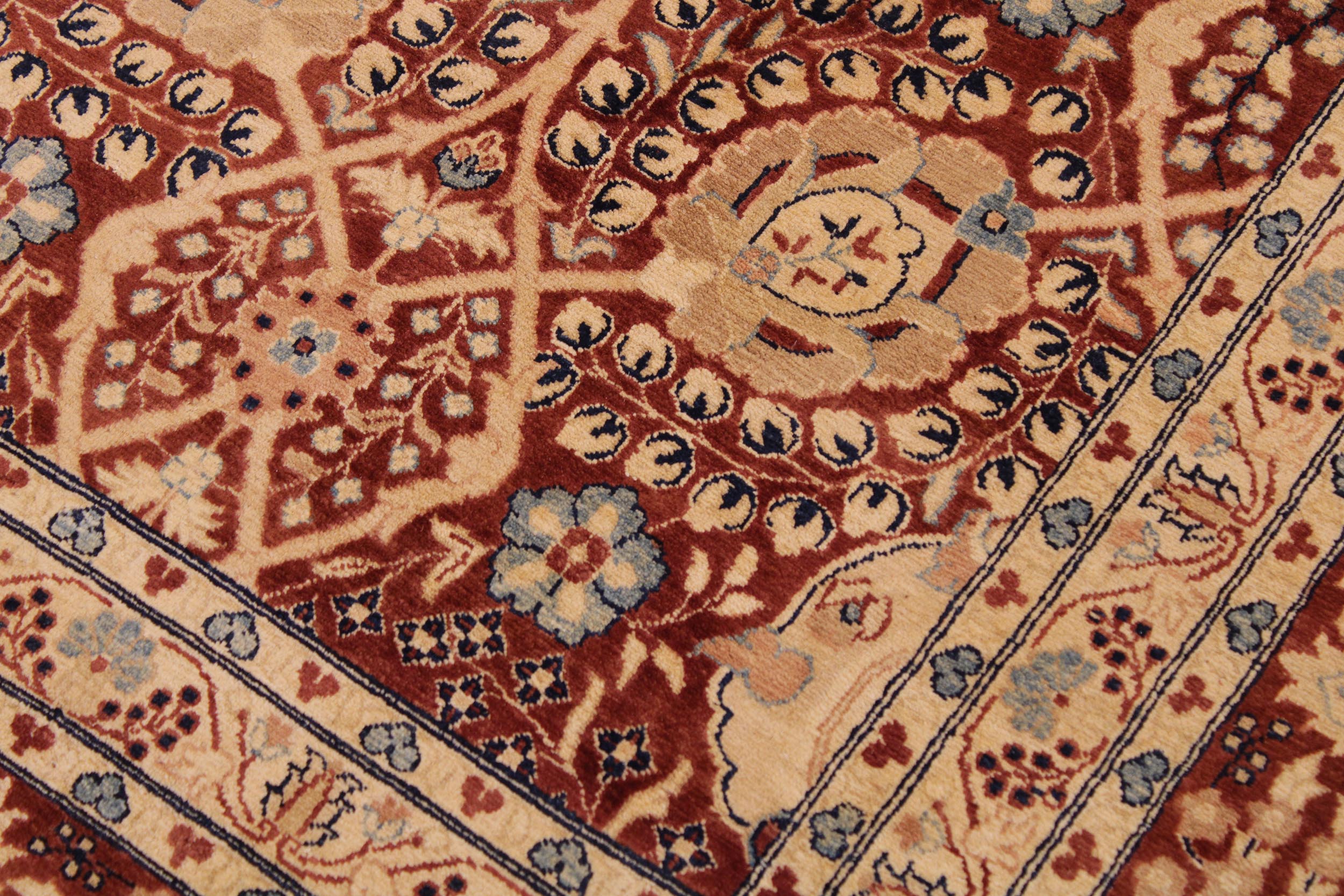 handmade Transitional Tabrizjalil Maroon Blue Hand Knotted RECTANGLE 100% WOOL area rug 9 x 12