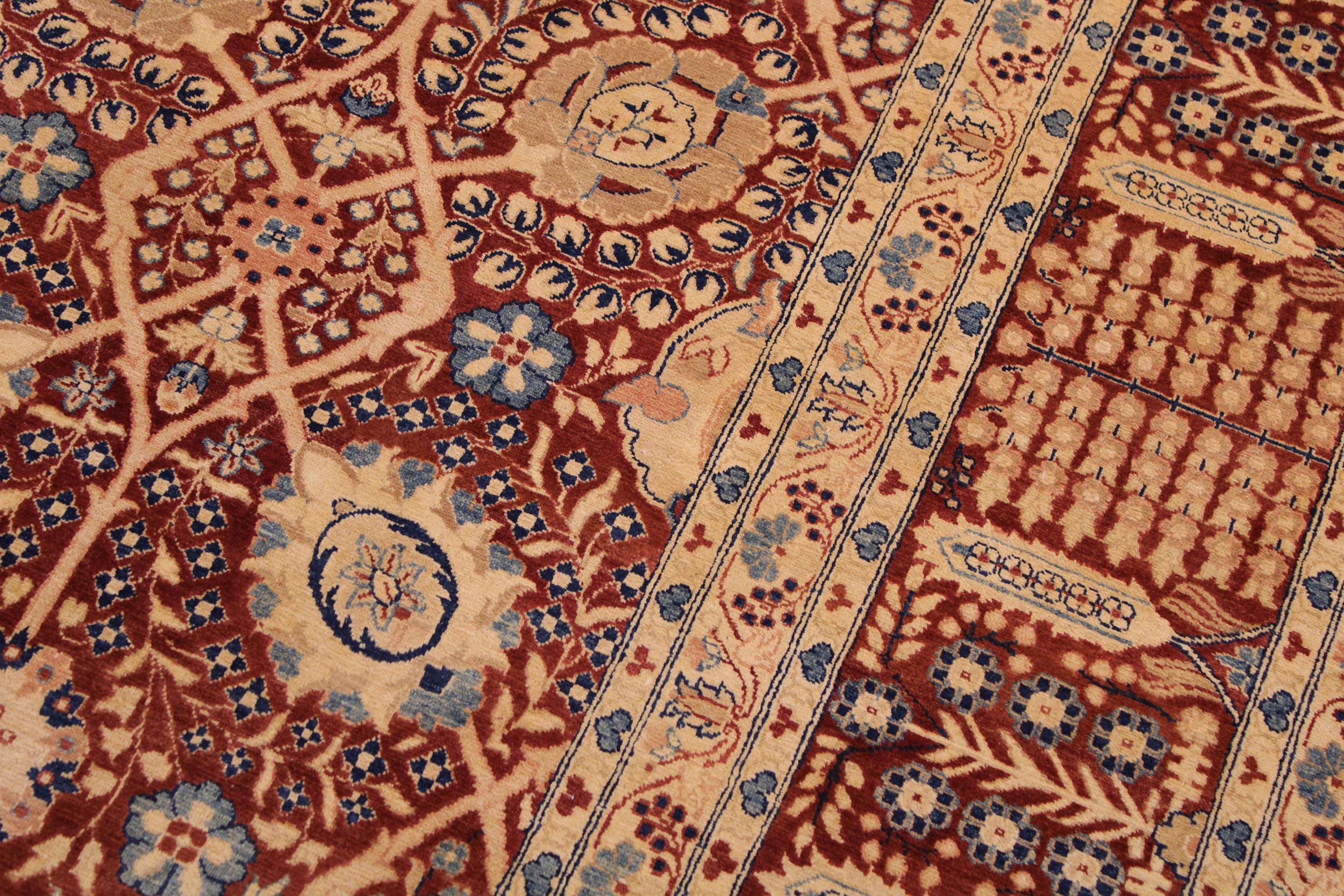 handmade Transitional Tabrizjalil Maroon Blue Hand Knotted RECTANGLE 100% WOOL area rug 9 x 12