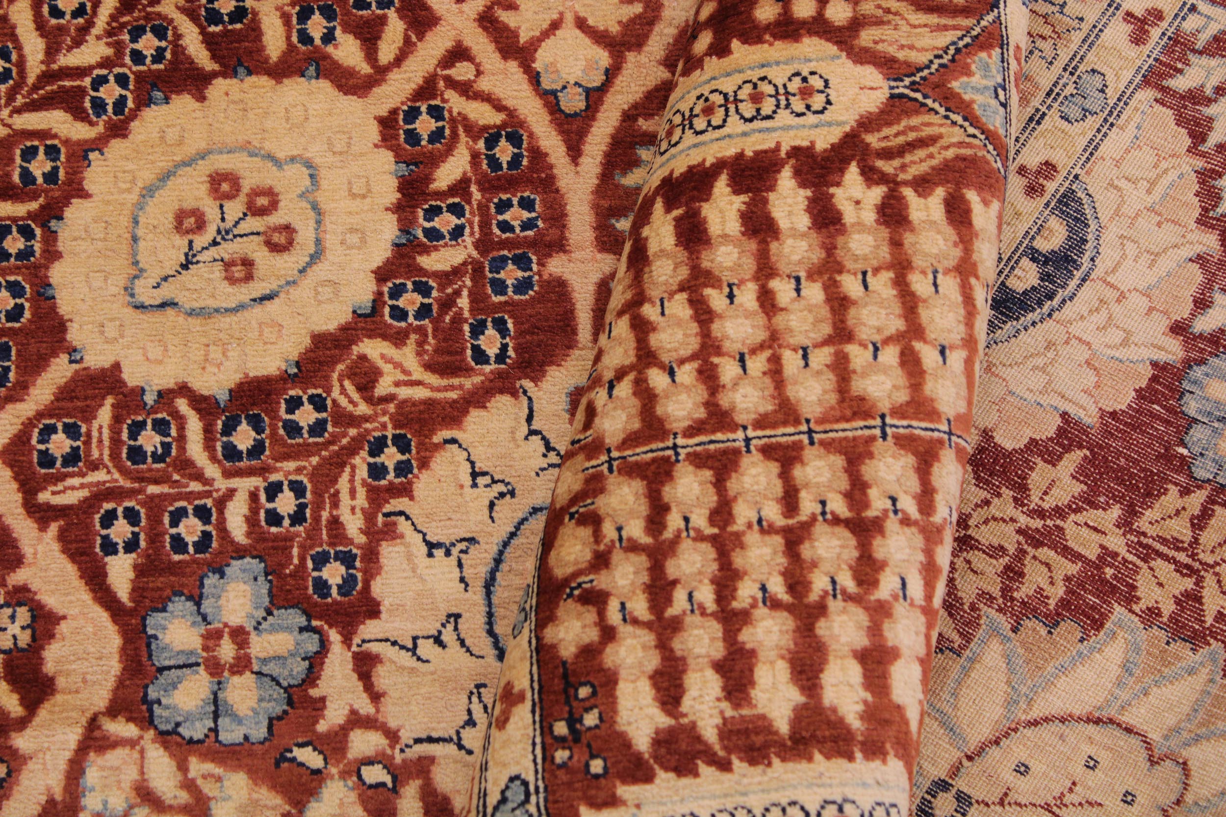 handmade Transitional Tabrizjalil Maroon Blue Hand Knotted RECTANGLE 100% WOOL area rug 9 x 12