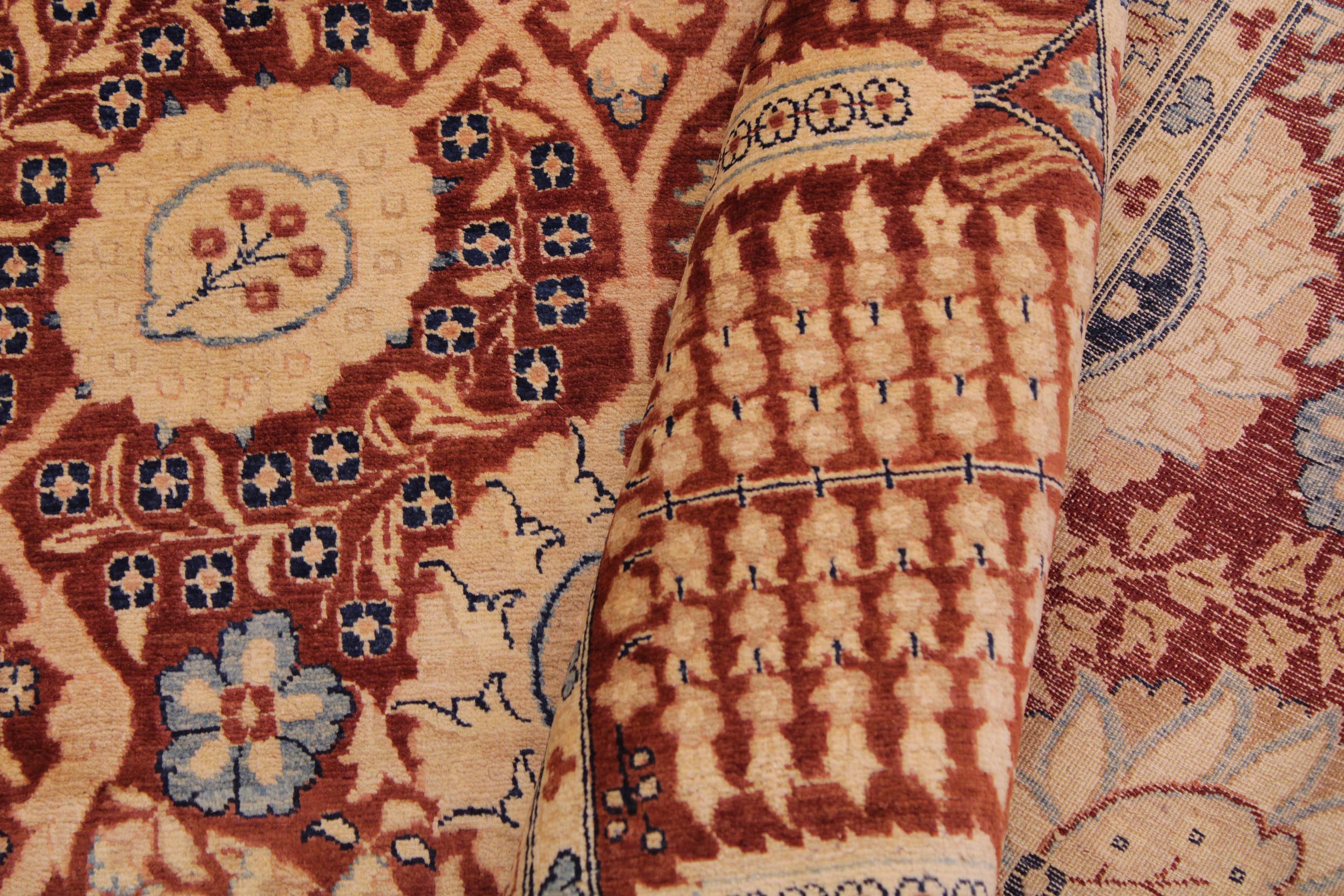 handmade Transitional Tabrizjalil Maroon Blue Hand Knotted RECTANGLE 100% WOOL area rug 9x12