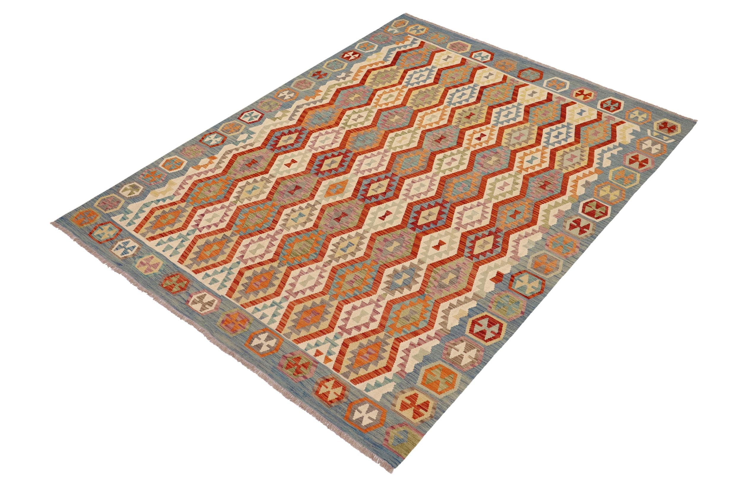handmade Geometric Kilim Rust Blue Hand-Woven RECTANGLE 100% WOOL area rug 9 x 9
