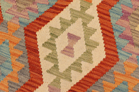 handmade Geometric Kilim Rust Blue Hand-Woven RECTANGLE 100% WOOL area rug 9 x 9
