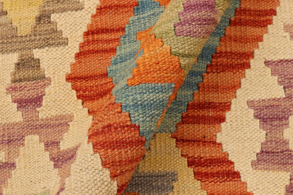 Flat Weave Kilim Antique Navaho Vintage handmade Geometric Kilim Rust Blue Hand-Woven Rectangle 100% Wool Area Rug 9x9 