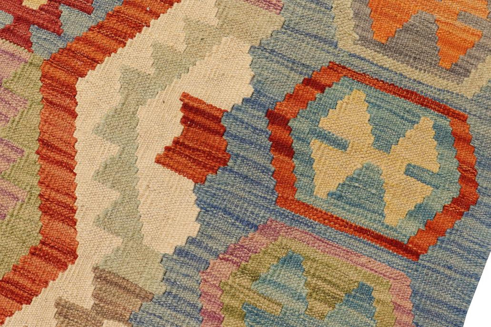 Flat Weave Kilim Antique Navaho Vintage handmade Geometric Kilim Rust Blue Hand-Woven Rectangle 100% Wool Area Rug 9x9 
