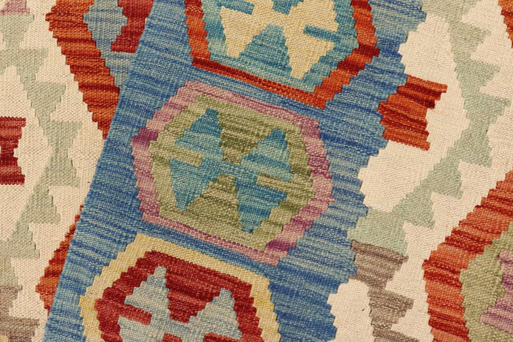 Flat Weave Kilim Antique Navaho Vintage handmade Geometric Kilim Rust Blue Hand-Woven Rectangle 100% Wool Area Rug 9x9 