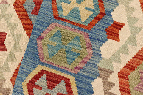 handmade Geometric Kilim Rust Blue Hand-Woven RECTANGLE 100% WOOL area rug 9 x 9