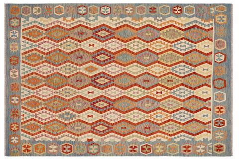 handmade Geometric Kilim Rust Blue Hand-Woven RECTANGLE 100% WOOL area rug 9 x 9
