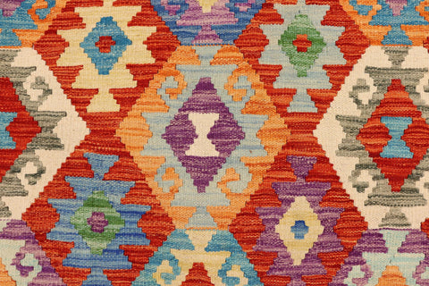 handmade Geometric Kilim Rust Blue Hand-Woven RECTANGLE 100% WOOL area rug 7 x 10