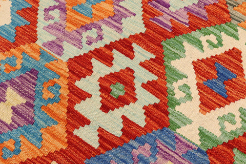 handmade Geometric Kilim Rust Blue Hand-Woven RECTANGLE 100% WOOL area rug 7 x 10