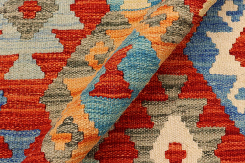 handmade Geometric Kilim Rust Blue Hand-Woven RECTANGLE 100% WOOL area rug 7 x 10