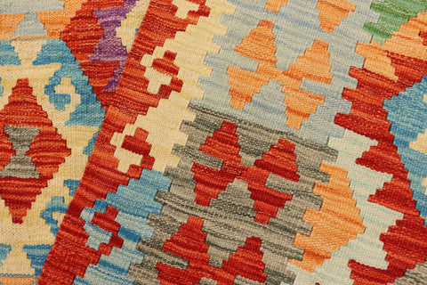 handmade Geometric Kilim Rust Blue Hand-Woven RECTANGLE 100% WOOL area rug 7 x 10