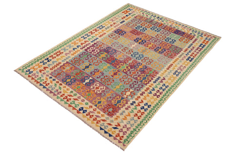 handmade Geometric Kilim Blue Beige Hand-Woven RECTANGLE 100% WOOL area rug 8 x 11