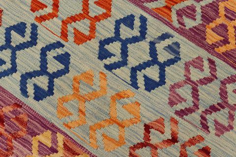 handmade Geometric Kilim Blue Beige Hand-Woven RECTANGLE 100% WOOL area rug 8 x 11
