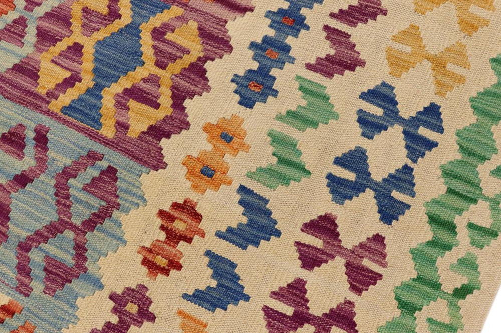 Flat Weave Kilim Antique Navaho Vintage handmade Geometric Kilim Blue Beige Hand-Woven Rectangle 100% Wool Area Rug 8x11 