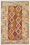 Flat Weave Kilim Antique Navaho Vintage handmade Geometric Kilim Rust Beige Hand-Woven Rectangle 100% Wool Area Rug 7x10 