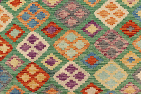 handmade Geometric Kilim Green Blue Hand-Woven RECTANGLE 100% WOOL area rug 7 x 10