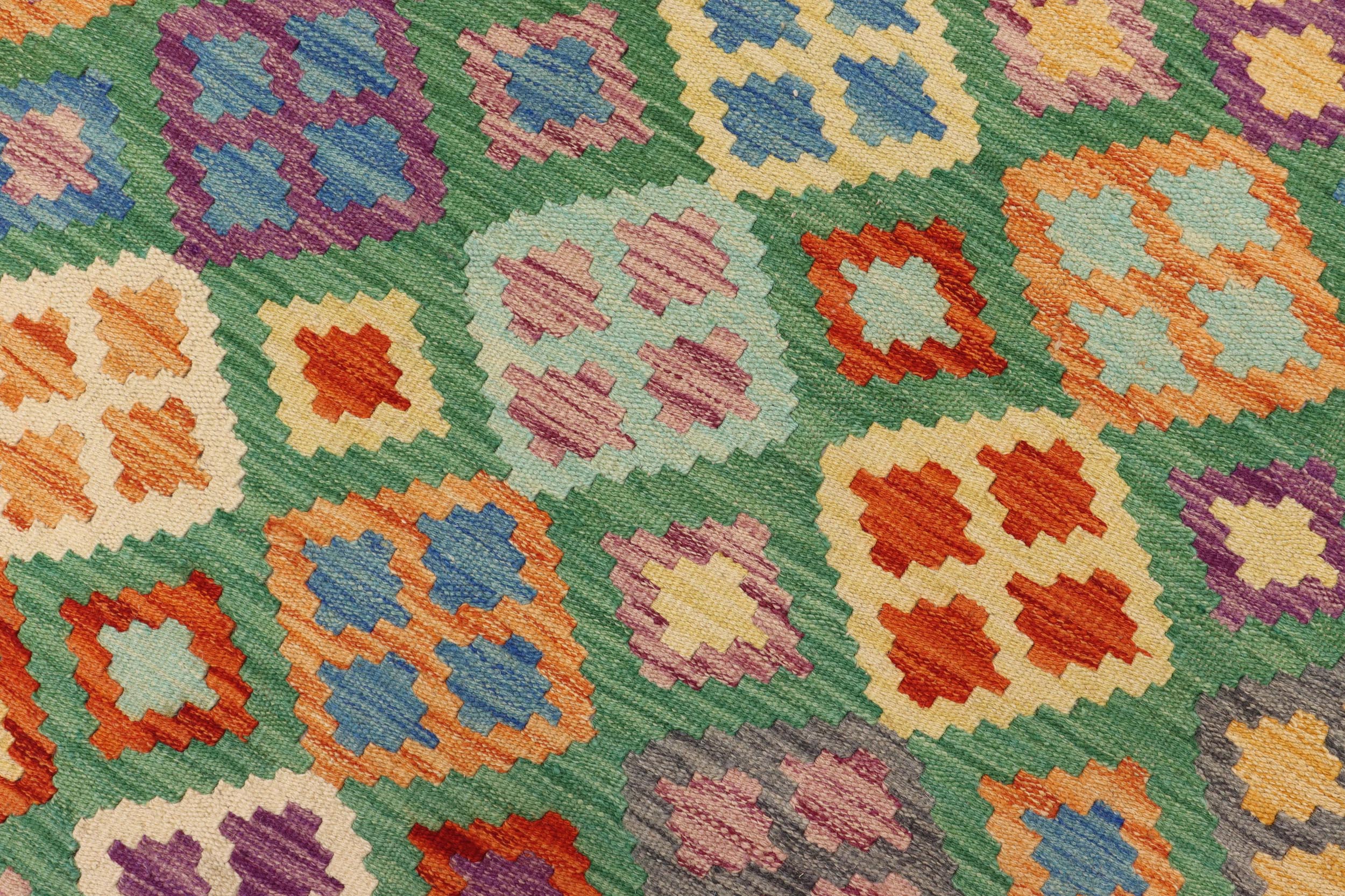 handmade Geometric Kilim Green Blue Hand-Woven RECTANGLE 100% WOOL area rug 7 x 10