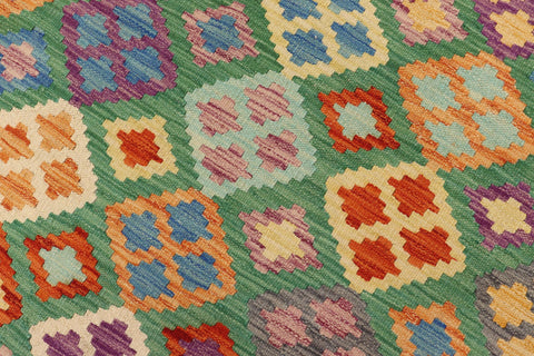 handmade Geometric Kilim Green Blue Hand-Woven RECTANGLE 100% WOOL area rug 7 x 10