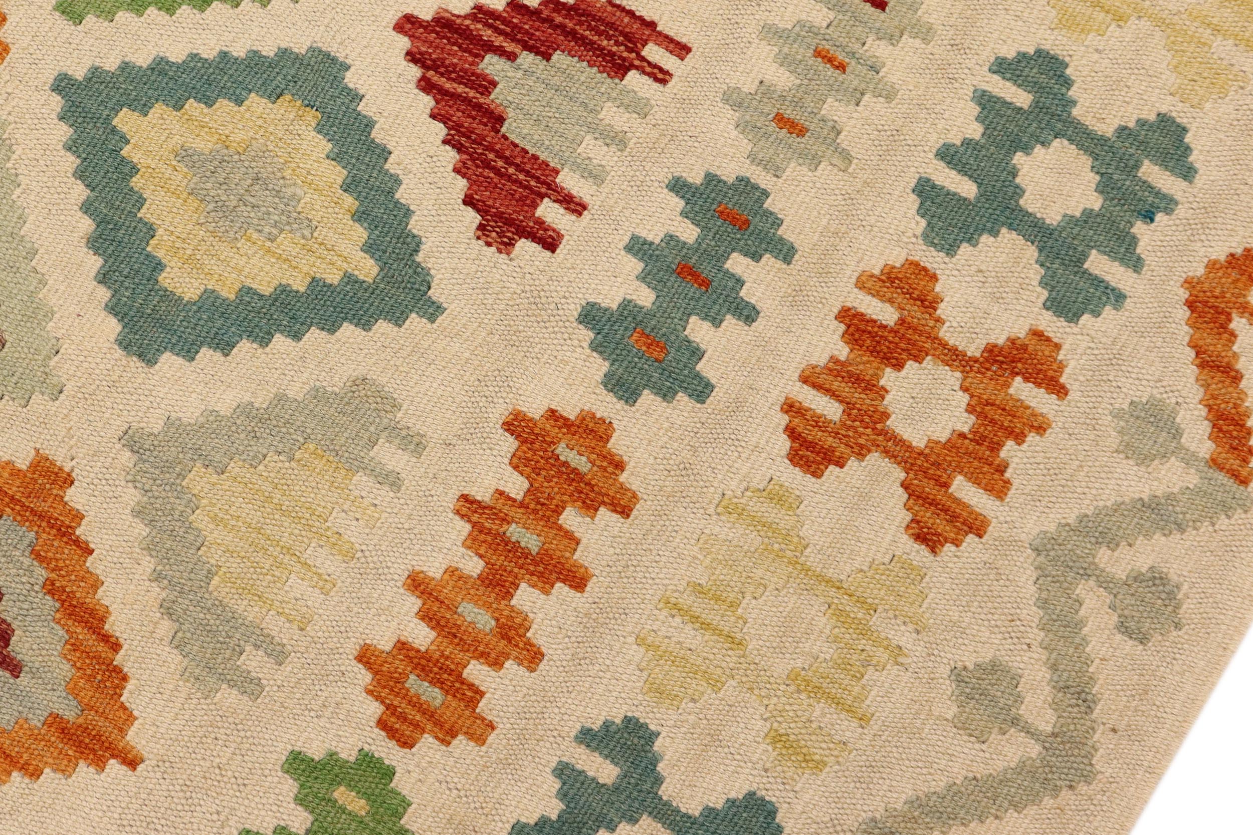 handmade Geometric Kilim Beige Blue Hand-Woven RECTANGLE 100% WOOL area rug 7 x 10