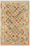 Flat Weave Kilim Antique Navaho Vintage handmade Geometric Kilim Beige Blue Hand-Woven Rectangle 100% Wool Area Rug 7x10 