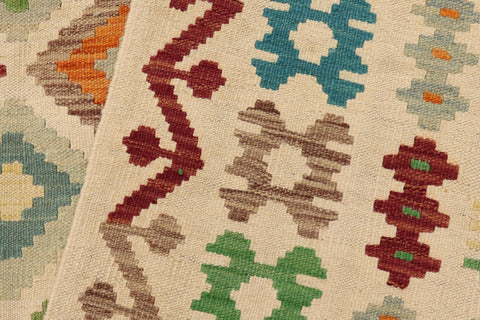 handmade Geometric Kilim Beige Blue Hand-Woven RECTANGLE 100% WOOL area rug 7 x 10