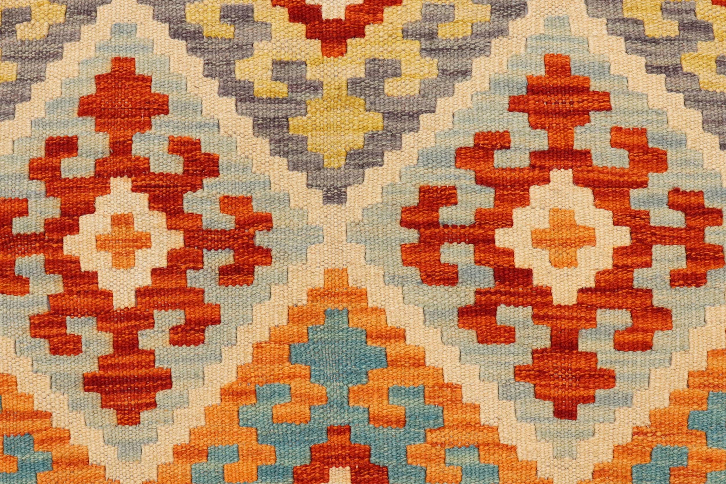 handmade Geometric Kilim Rust Blue Hand-Woven RECTANGLE 100% WOOL area rug 5 x 7